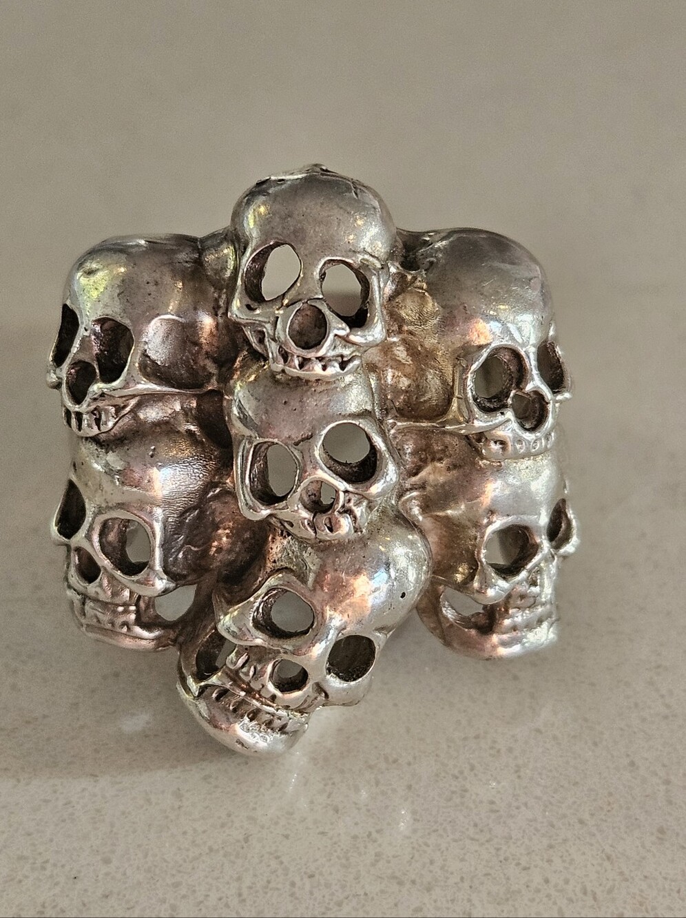 Vintage Sterling Silver 13 Skull Pile Cluster Graveyard Biker Mens Ring Size 10